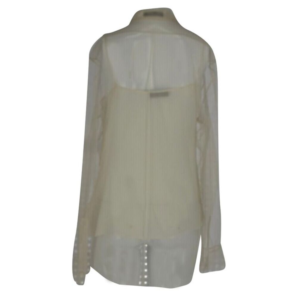 Christian Dior Mesh See Through Button Up Blouse in Ivory Silk